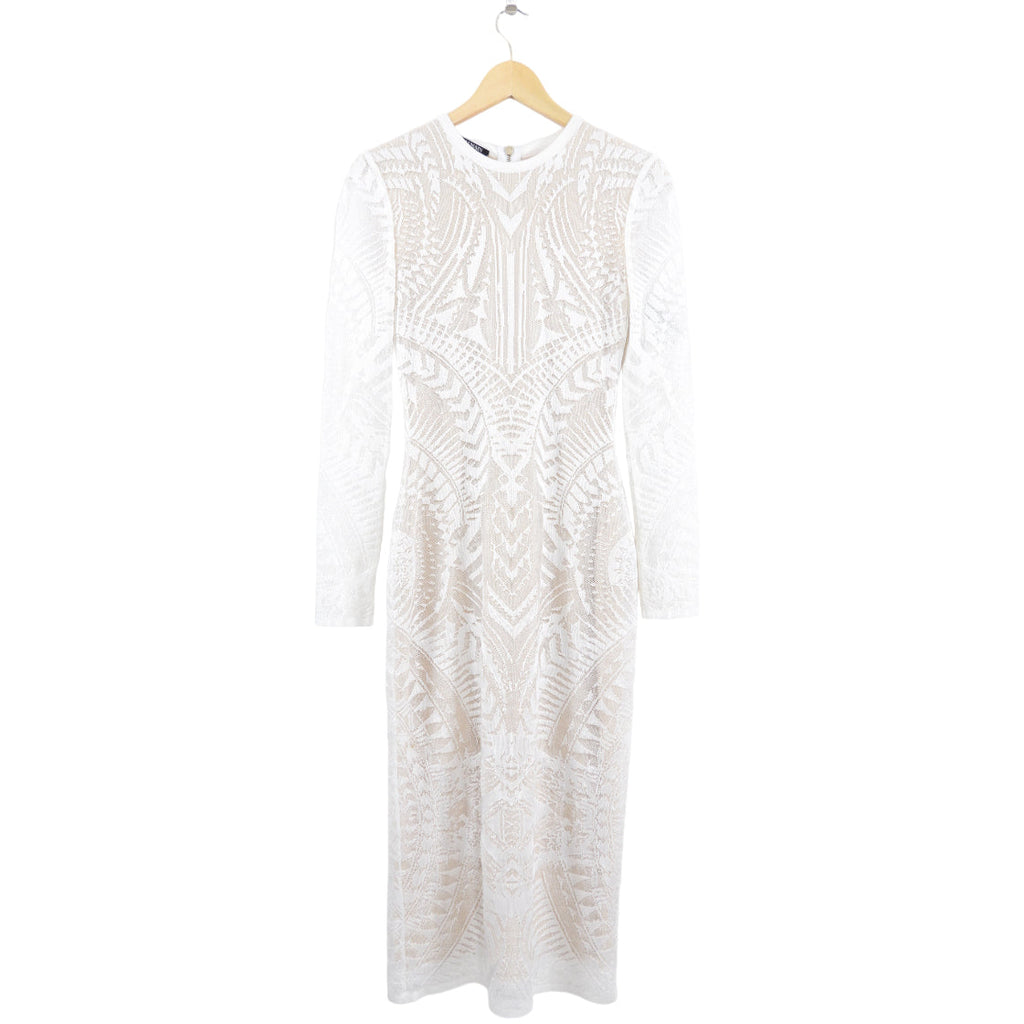 Balmain Resort 2015 White Intarsia Stretch Knit Long Gown Dress - FR36