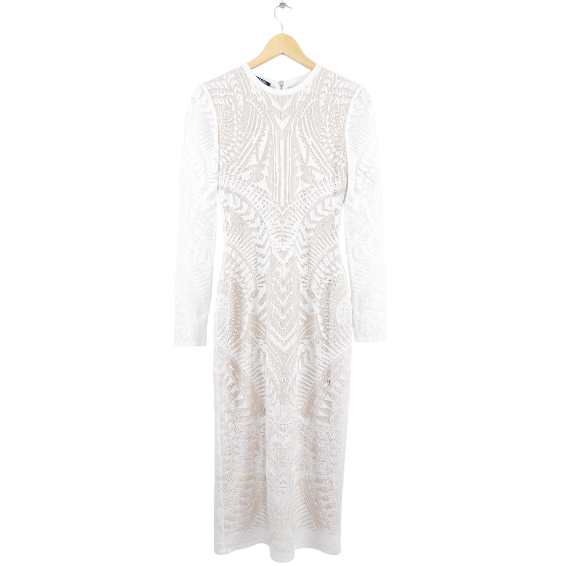 Balmain Resort 2015 White Intarsia Stretch Knit Long Gown Dress - FR36