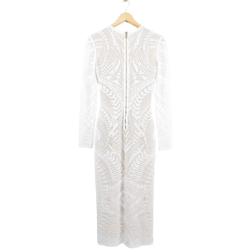 Balmain Resort 2015 White Intarsia Stretch Knit Long Gown Dress - FR36