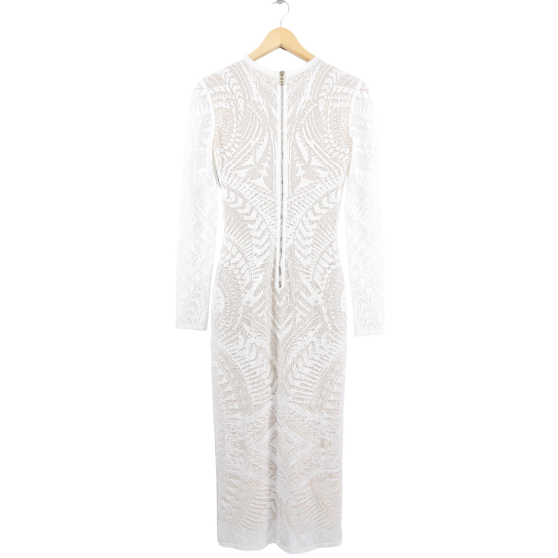 Balmain Resort 2015 White Intarsia Stretch Knit Long Gown Dress - FR36