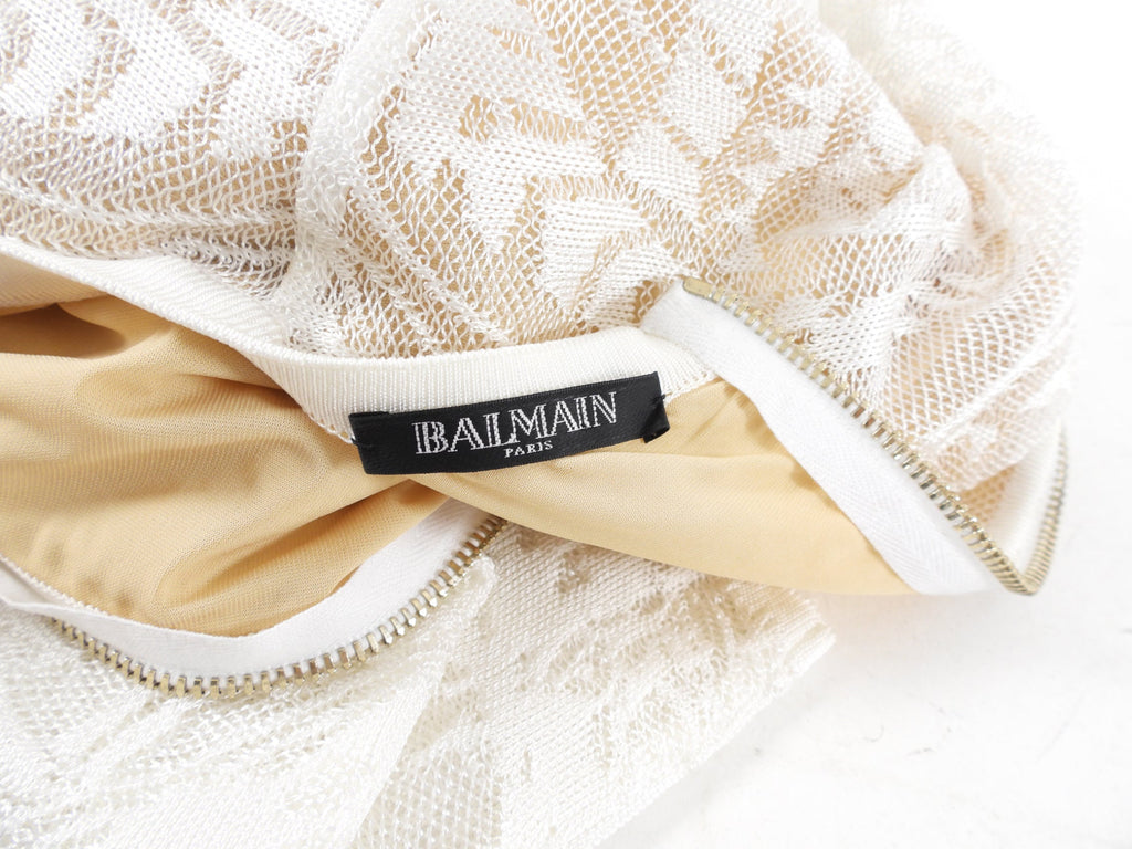 Balmain Resort 2015 White Intarsia Stretch Knit Long Gown Dress - FR36