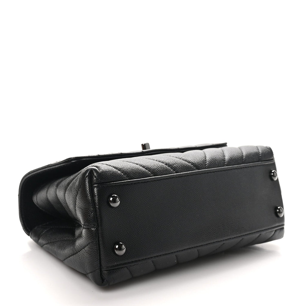 Caviar Chevron Quilted Mini Coco Handle Flap So Black