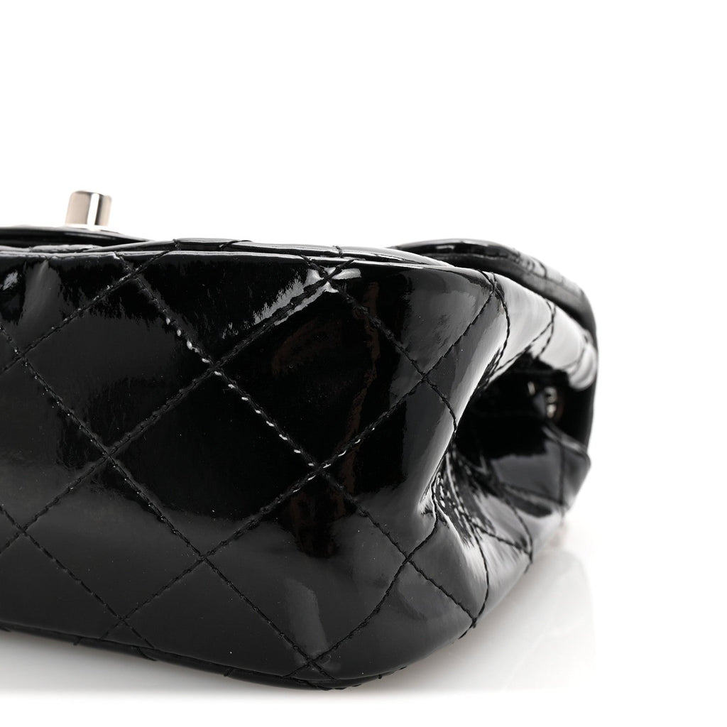 Patent Calfskin Quilted Mini Square Flap Black