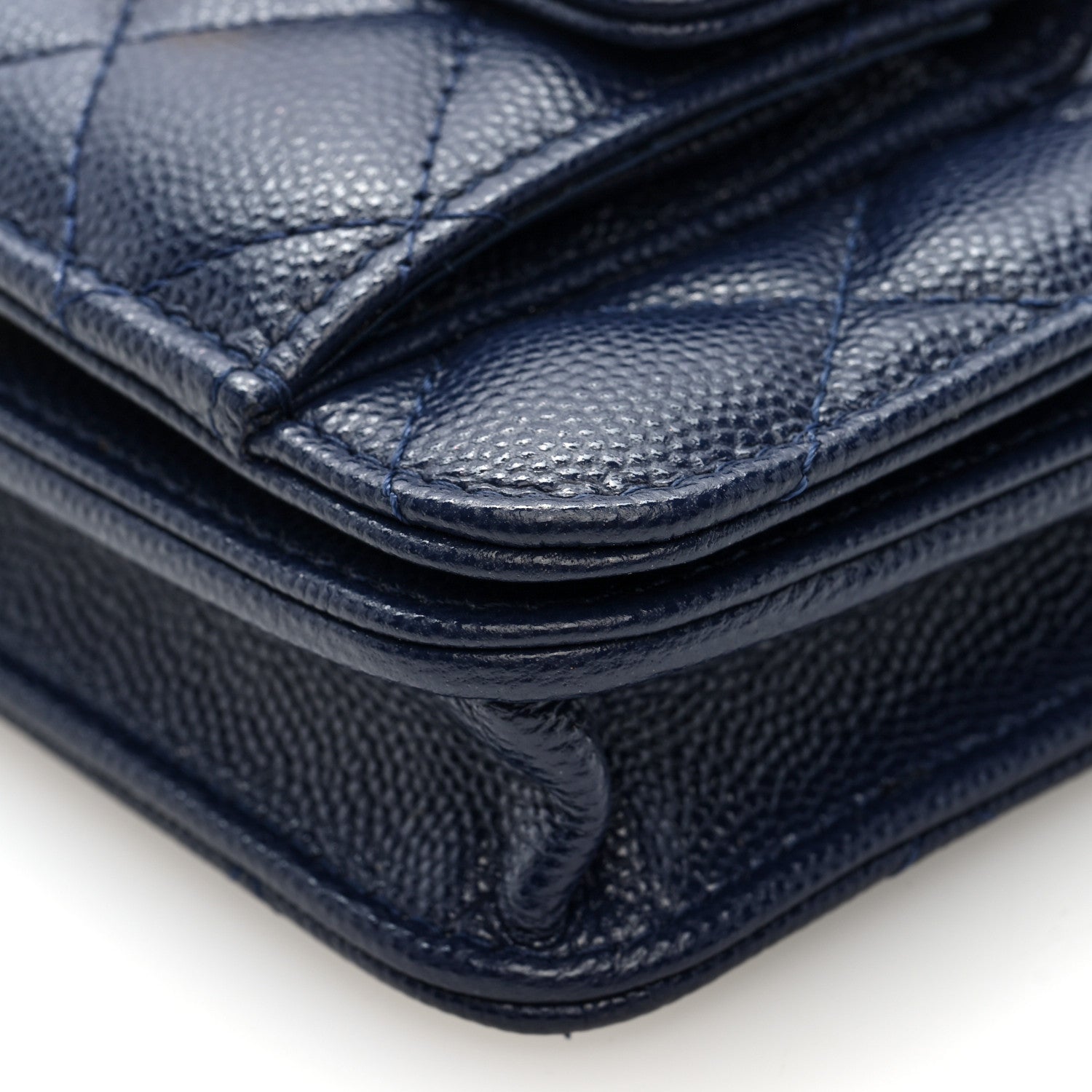 Caviar Quilted Pocket Twins Clutch With Chain Navy Blue