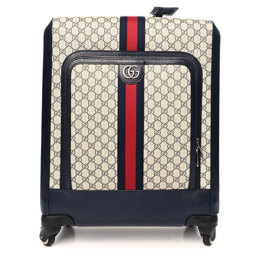 GG Supreme Monogram Textured Dollar Calfskin Web Savoy Cabin Plus Trolley Beige Blue