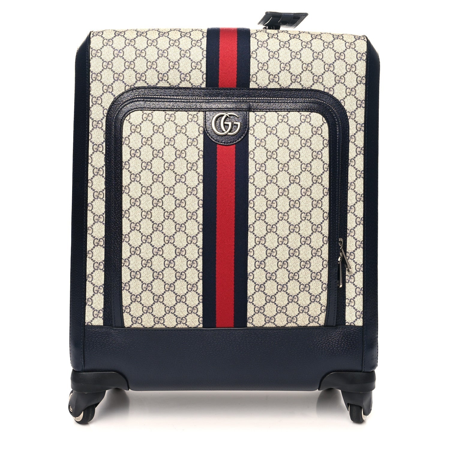 GG Supreme Monogram Textured Dollar Calfskin Web Savoy Cabin Plus Trolley Beige Blue