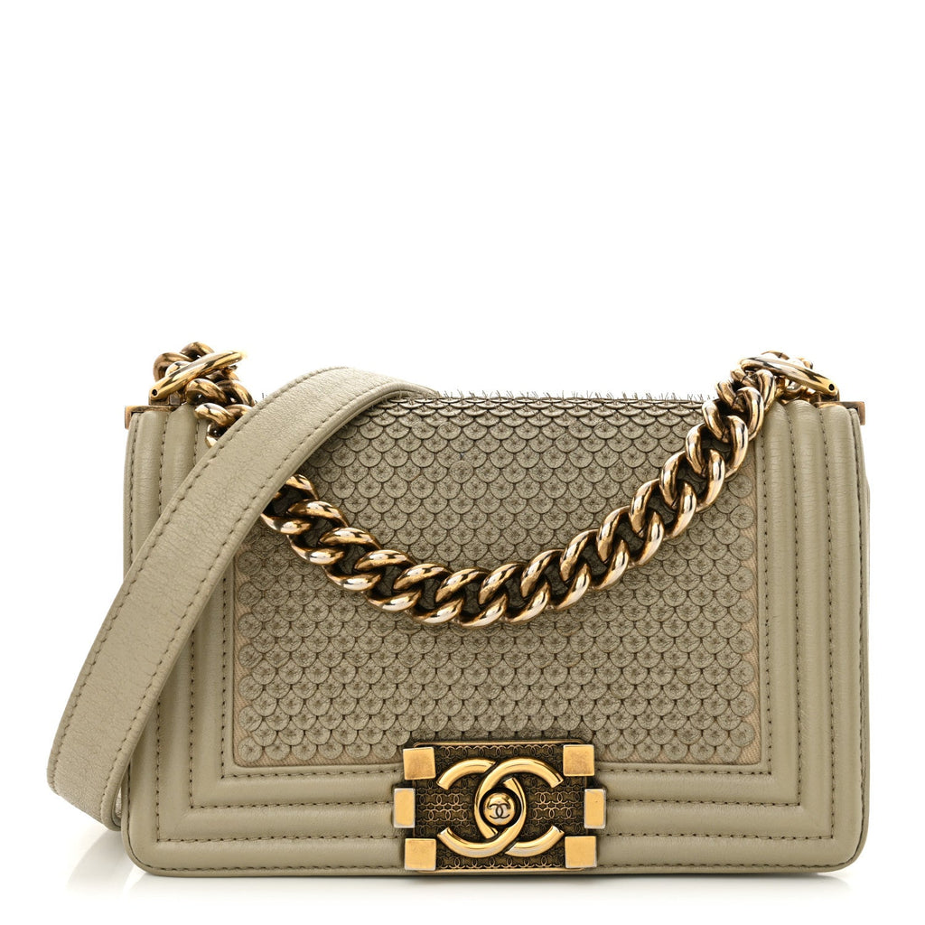 Metallic Lambskin Small Scaled Boy Flap Gold