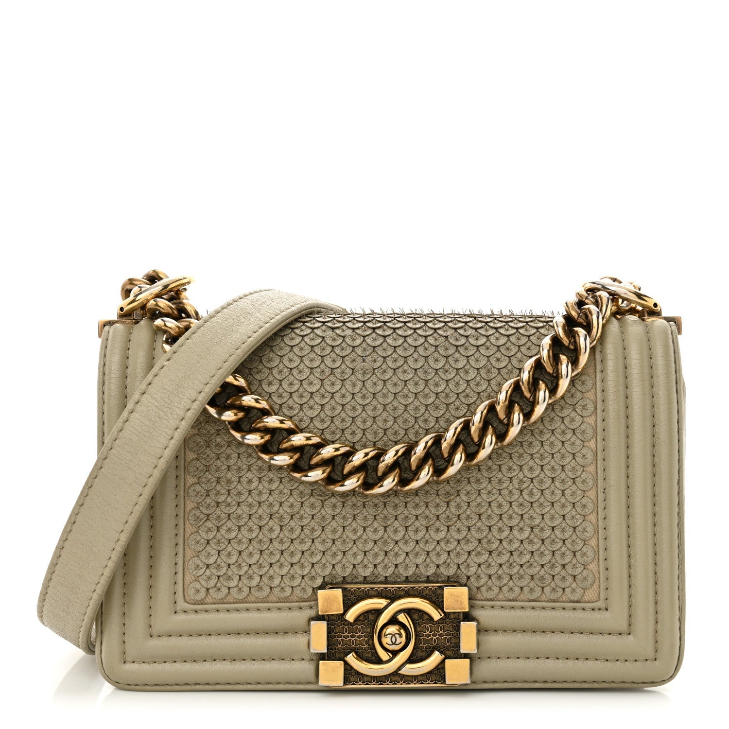 Metallic Lambskin Small Scaled Boy Flap Gold