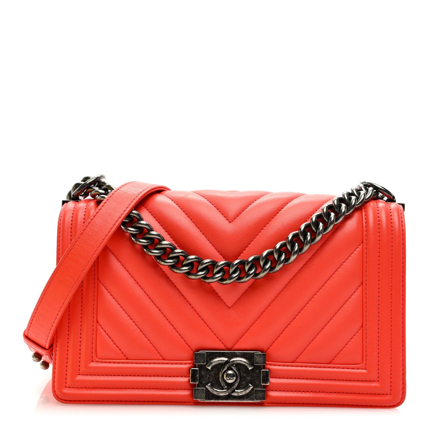 Calfskin Chevron Quilted Medium Boy Flap Red