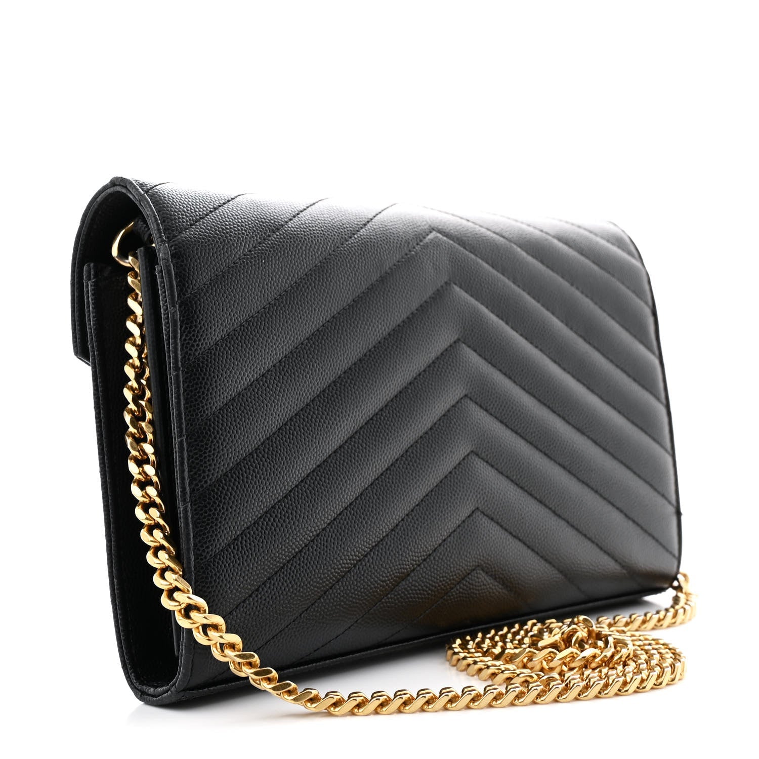 Grain De Poudre Matelasse Chevron Monogram Chain Wallet Black