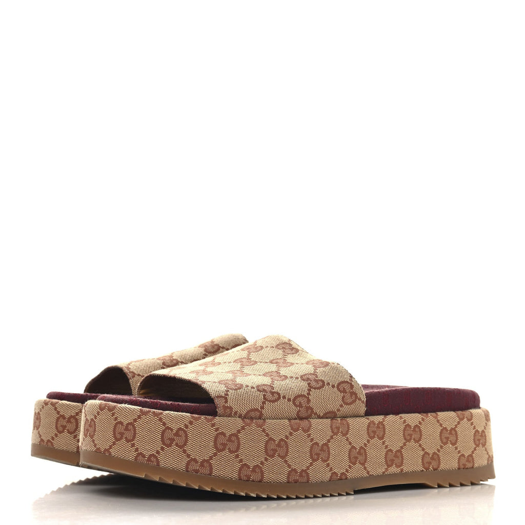 Canvas GG Monogram Angelina Platform Slide Sandals 40 Beige Ruggine
