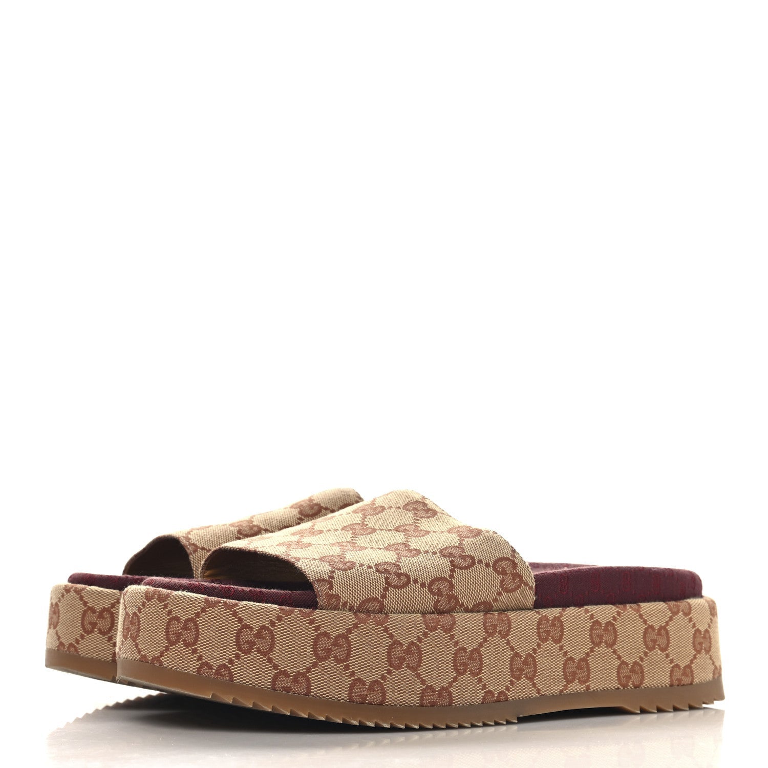 Canvas GG Monogram Angelina Platform Slide Sandals 40 Beige Ruggine