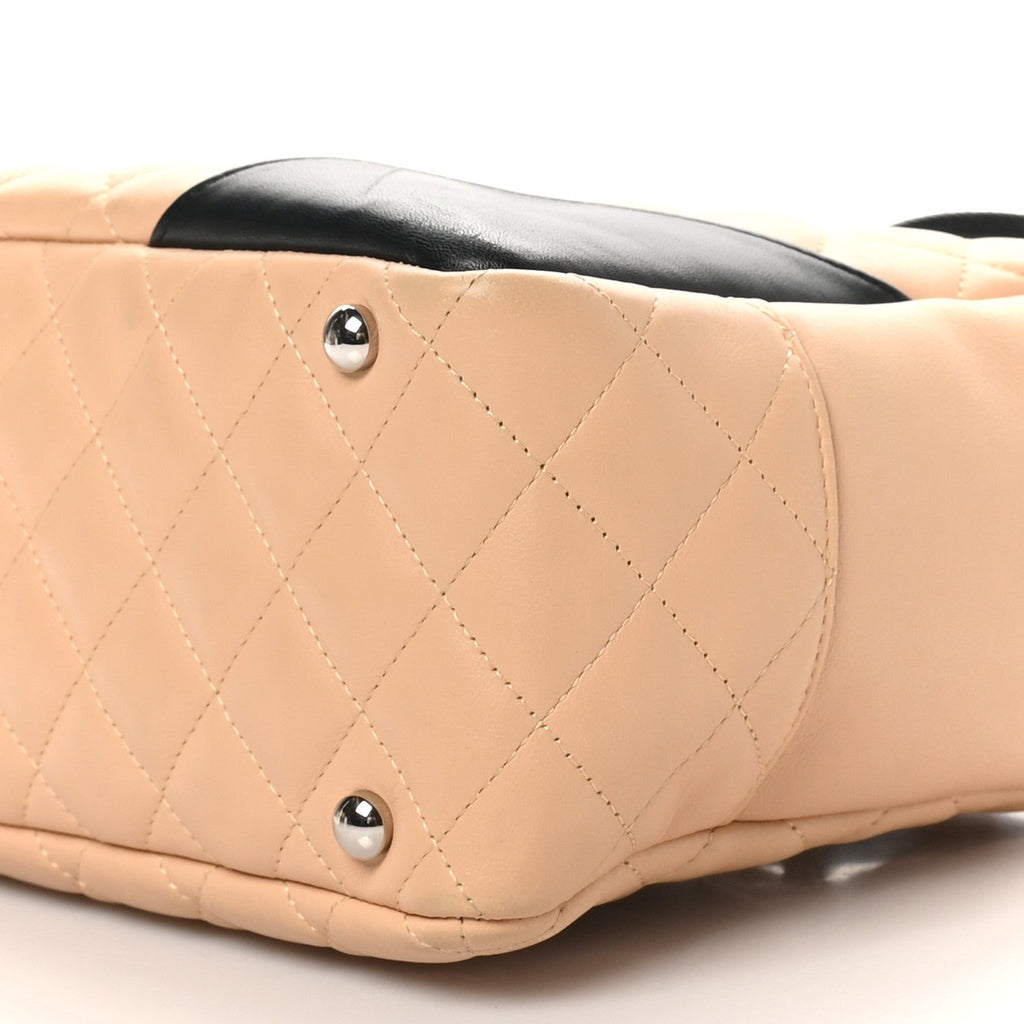 Calfskin Quilted Large Cambon Bowler Beige Black