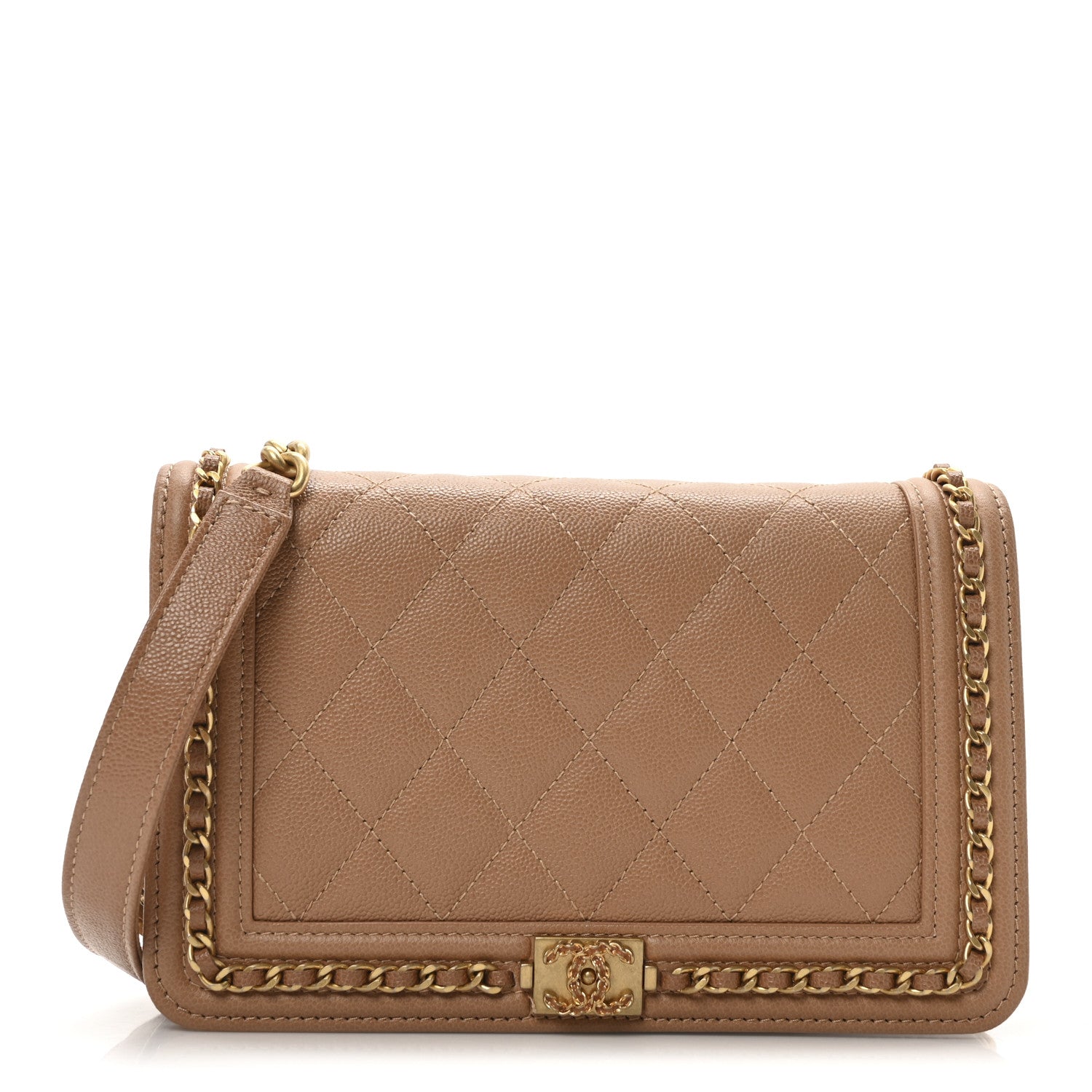 Caviar Quilted Chain Around Boy Wallet On Chain WOC Beige