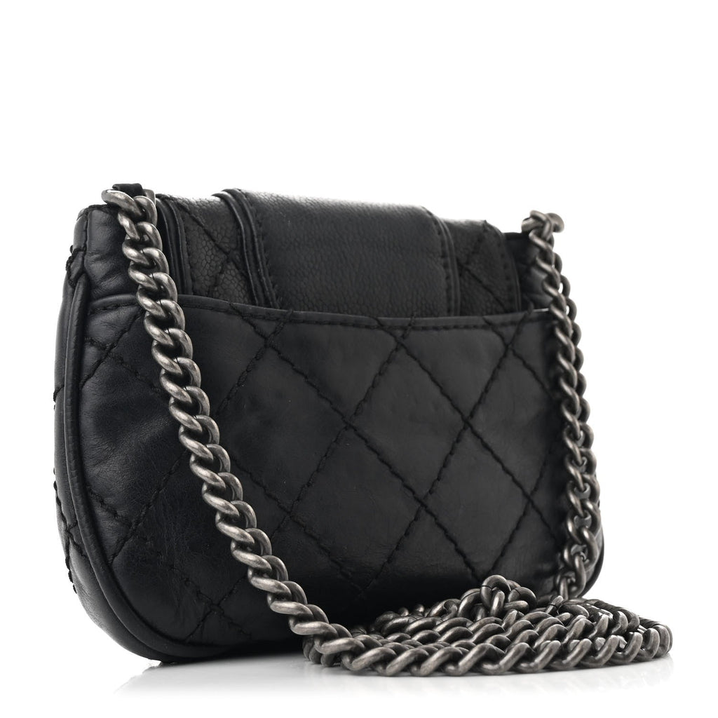 Caviar Aged Calfskin Mini Bubble Graphic Messenger Bag Black