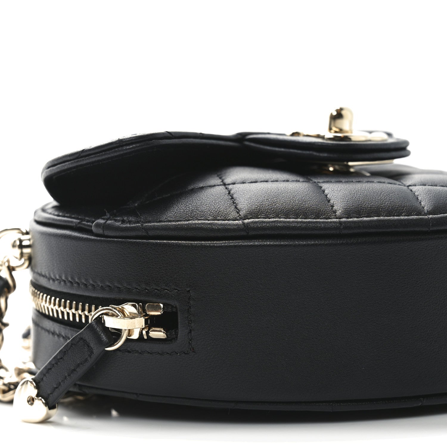 Lambskin Quilted CC In Love Heart Waist Belt Bag With Chain Black