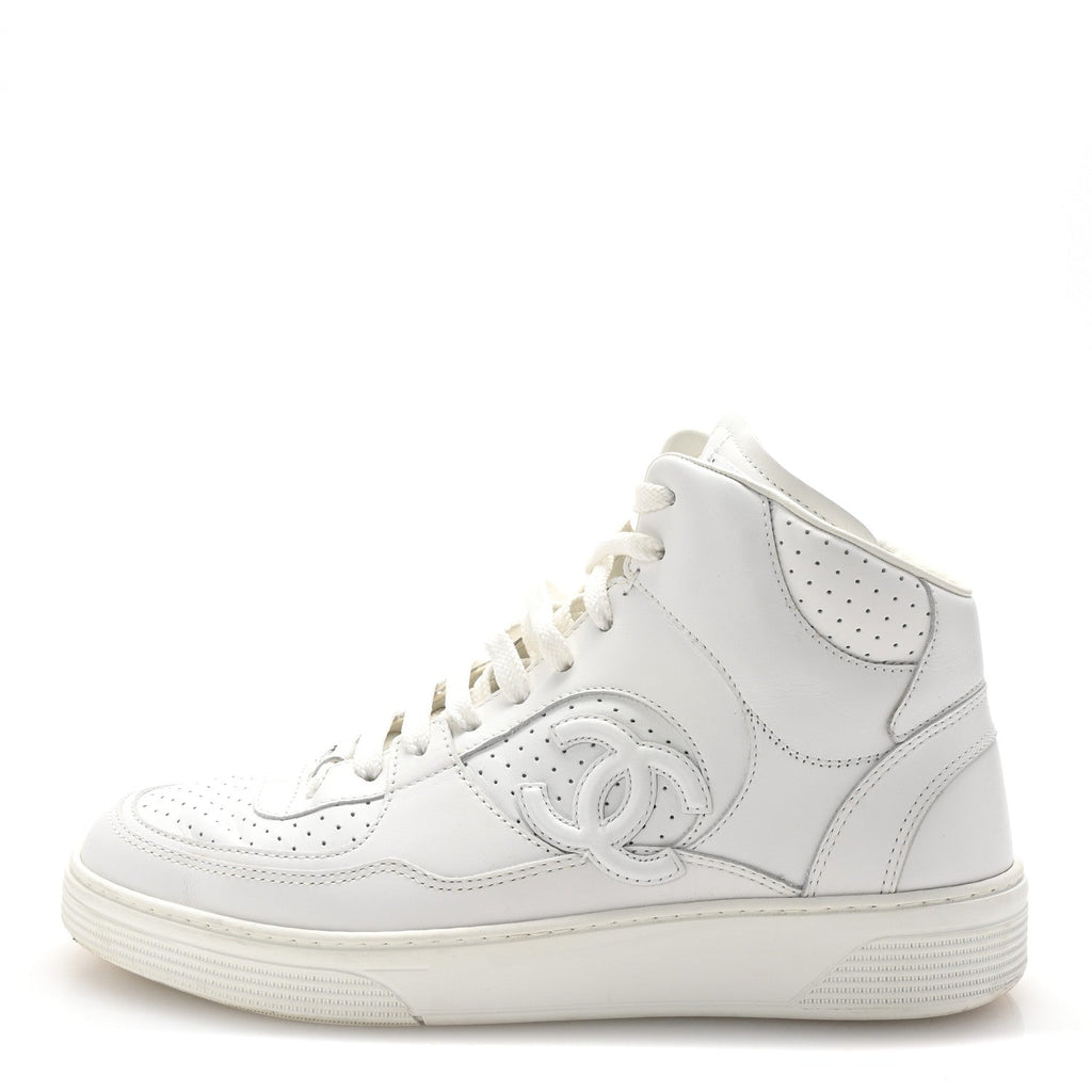Calfskin CC High Top Sneaker 38.5 White