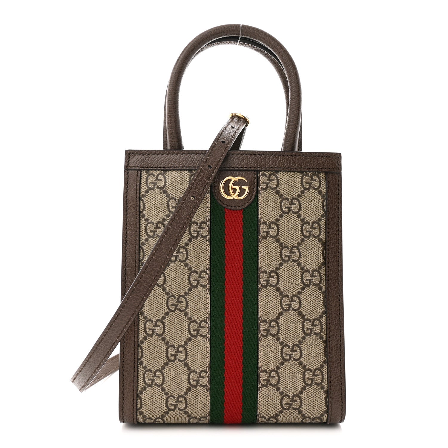 GG Supreme Monogram Textured Dollar Calfskin Web Super Mini Ophidia Mini Tote Bag Beige Ebony New Acero