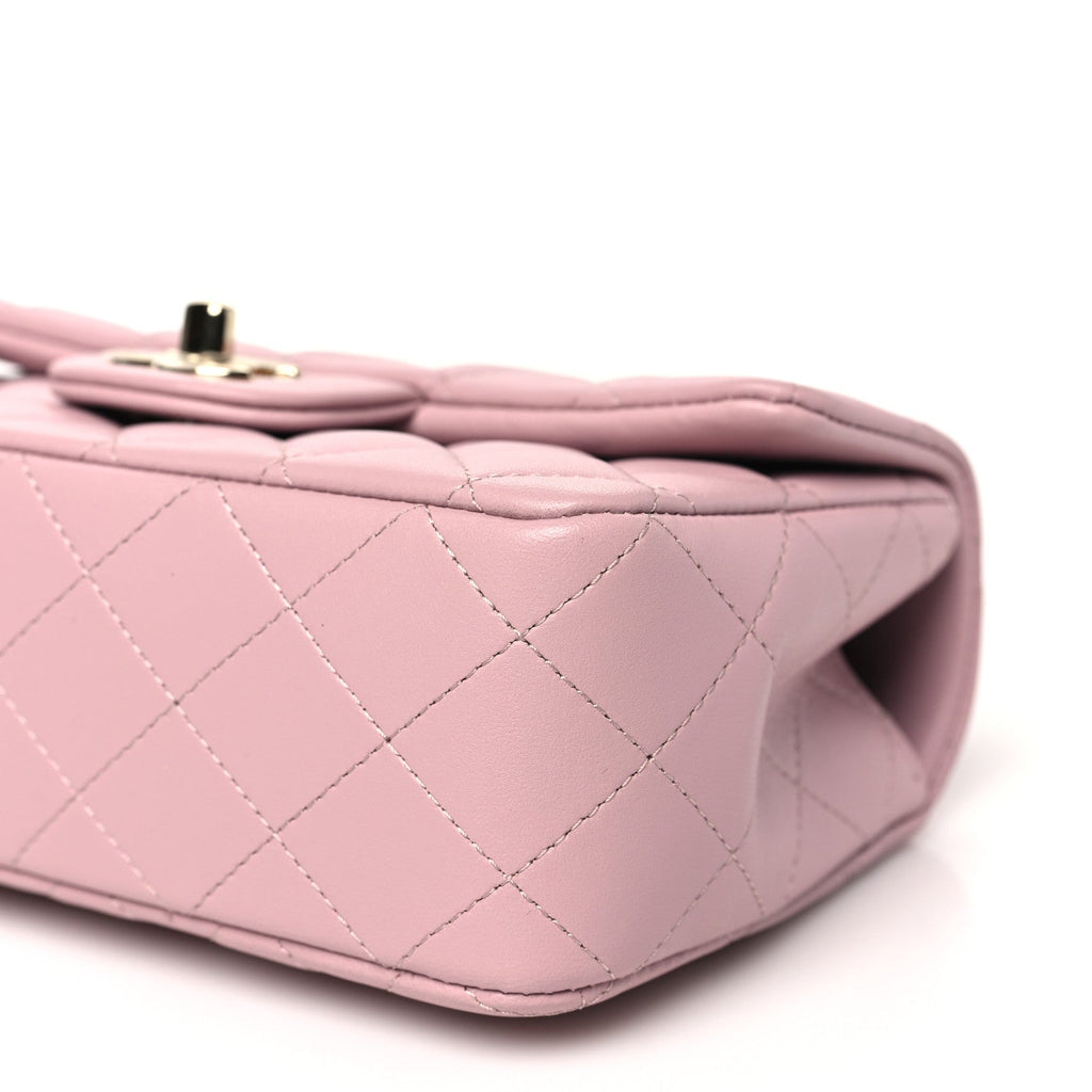 Lambskin Quilted Mini Top Handle Rectangular Flap Light Pink