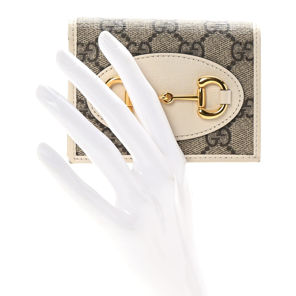 GG Supreme Monogram Azalea Calfskin Horsebit 1955  Case Wallet Beige Ebony Mystic White