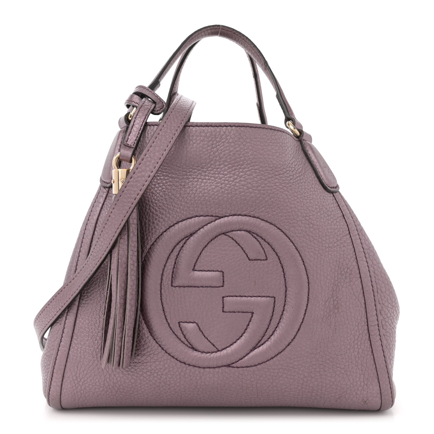 Metallic Pebbled Calfskin Small Soho Shoulder Bag Purple