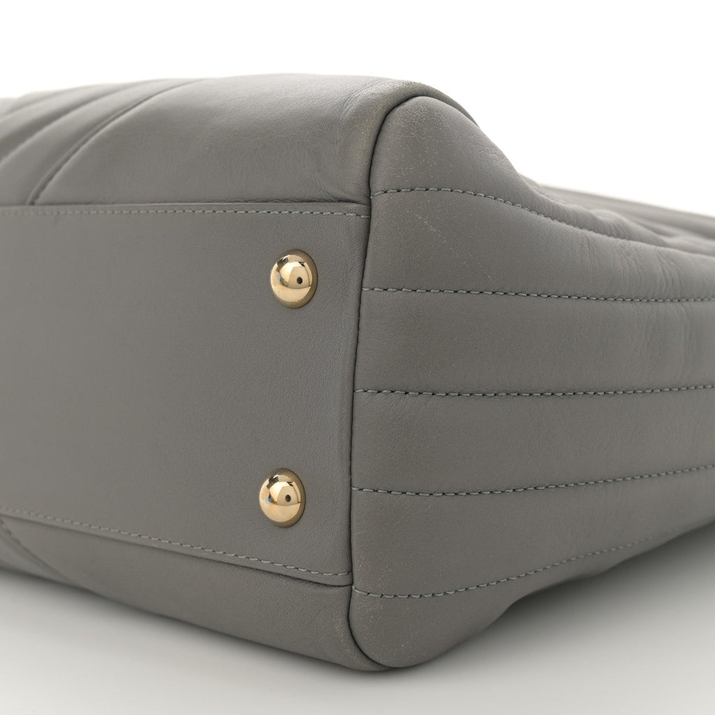 Calfskin Chevron Quilted Statement Shopping Tote Grey