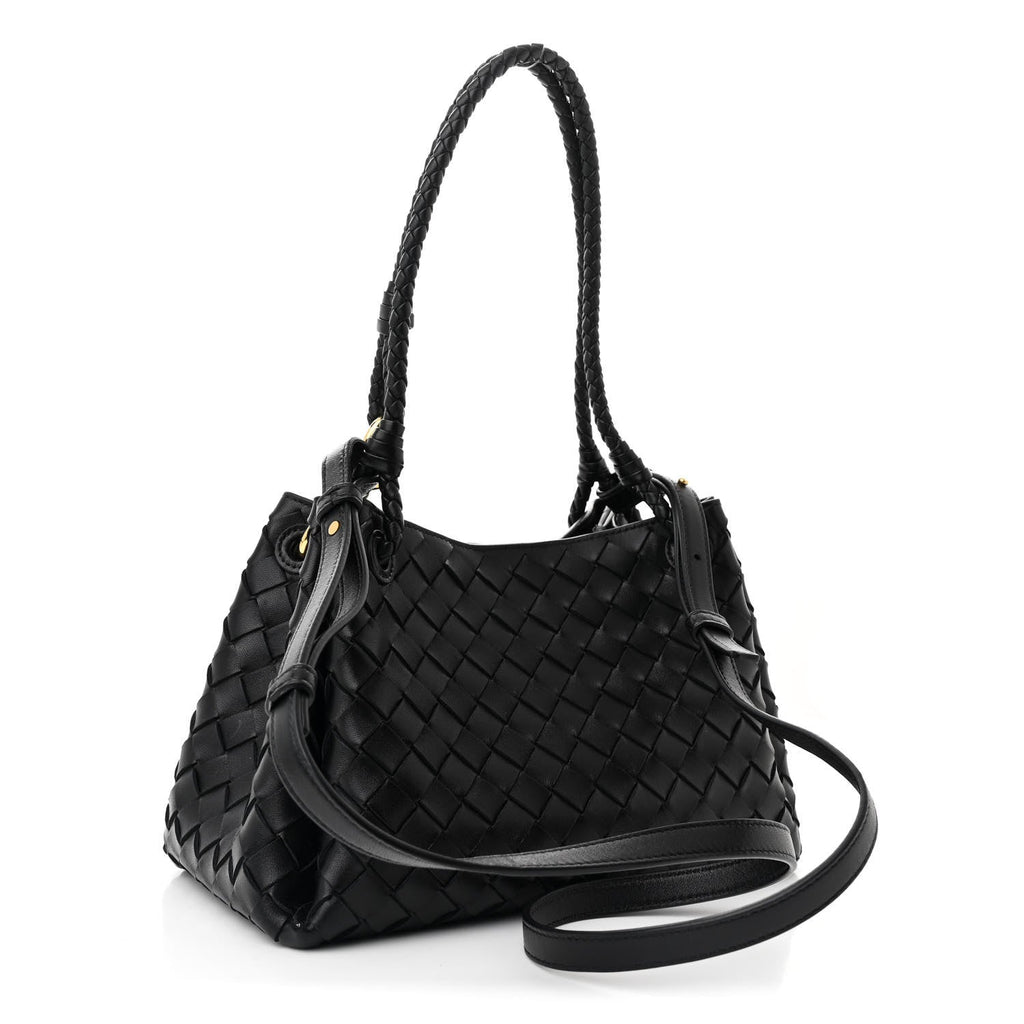 Nappa Intrecciato Medium Parachute Shoulder Bag Black