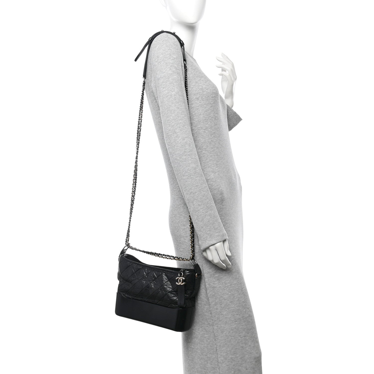 Aged Calfskin Quilted Small Gabrielle Logo Hobo Black
