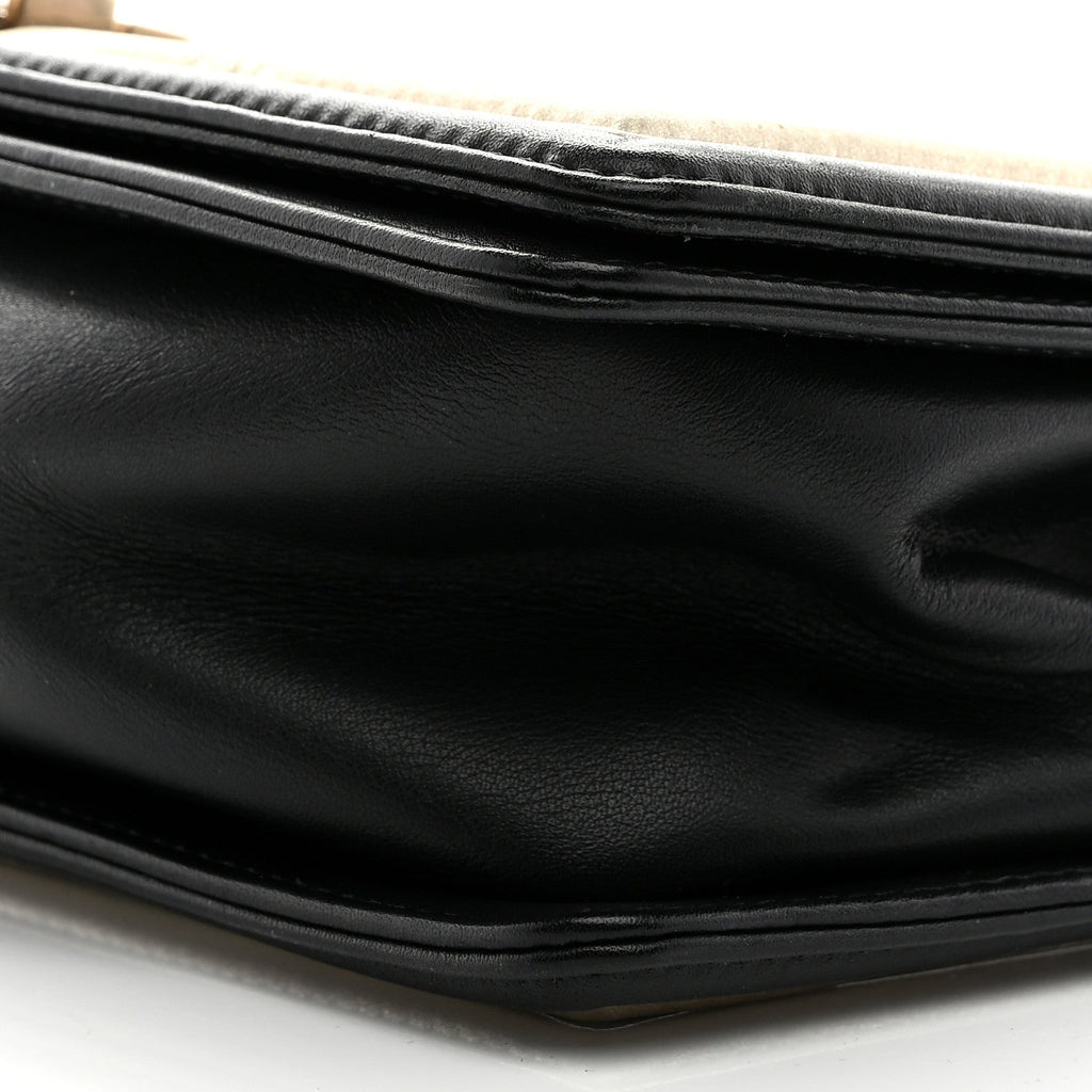 Metallic Calfskin Pleated Medium Boy In Rome Flap Black Gold