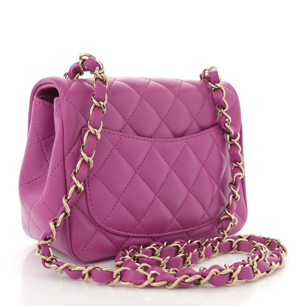 Lambskin Quilted Mini Square Flap Purple