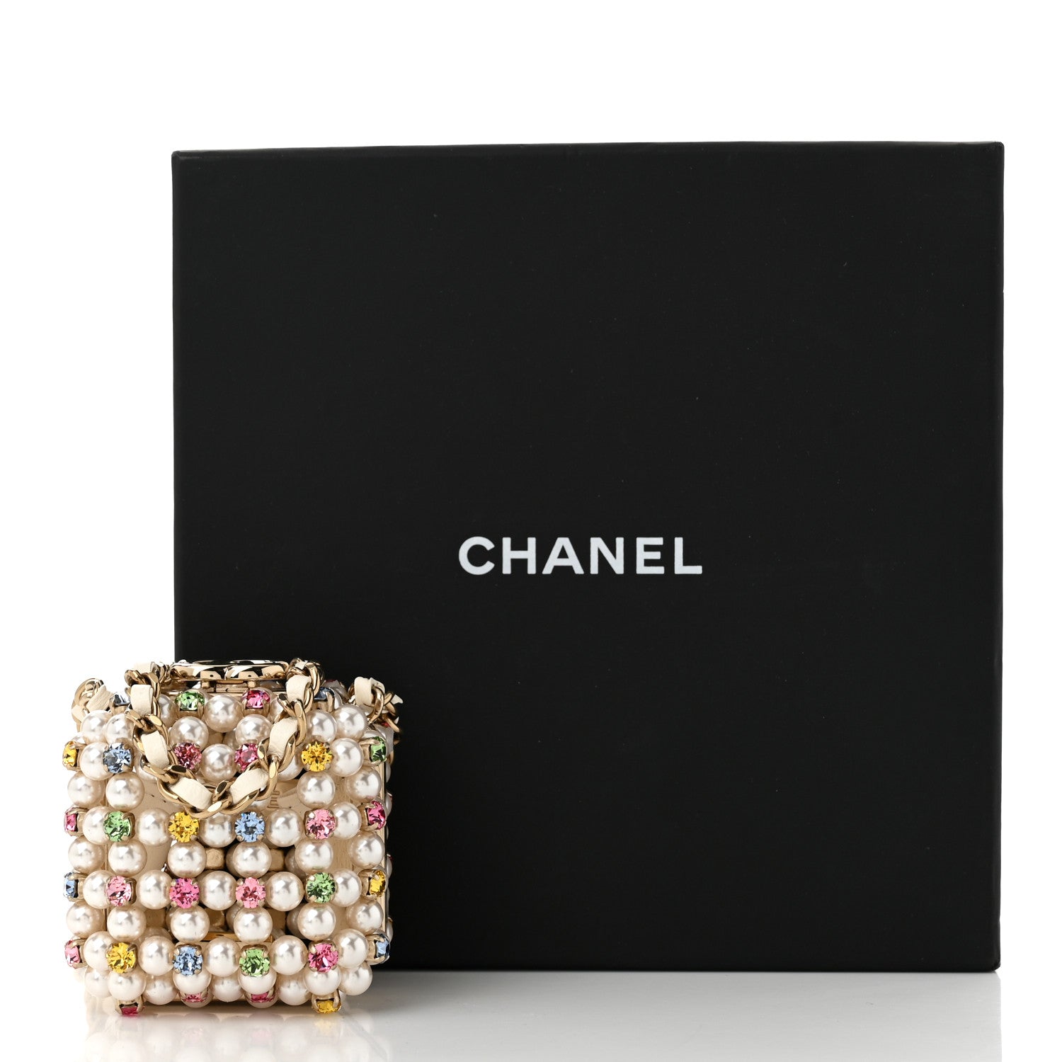 Metal Pearl Minaudiere CC Mini Evening Bag White Gold Multicolor