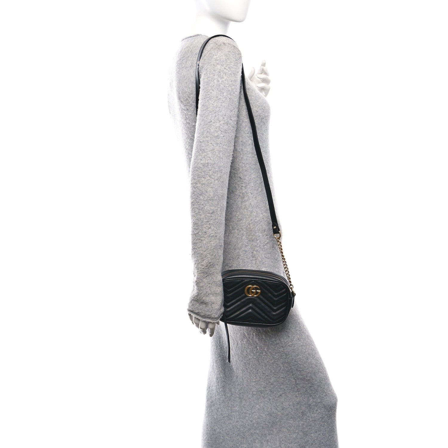 Calfskin Matelasse Mini GG Marmont Chain Shoulder Bag Black