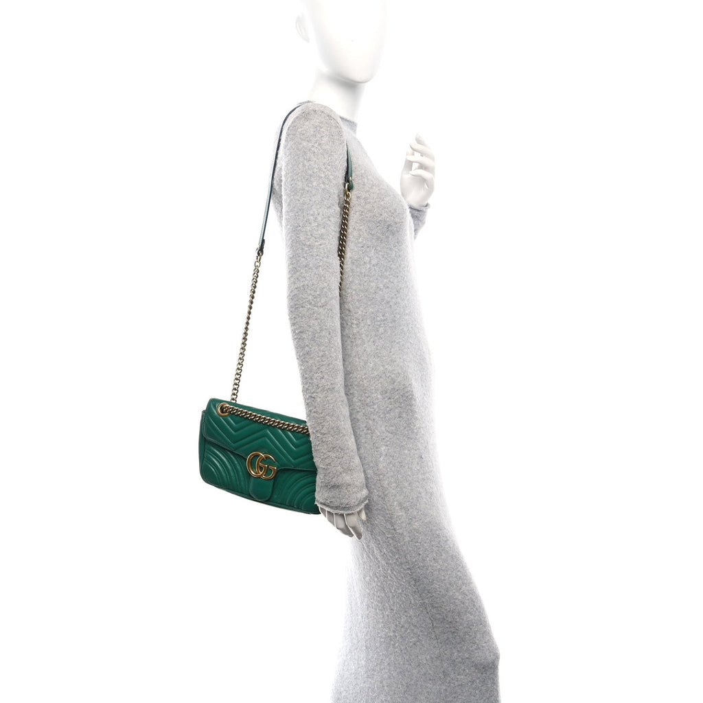 Calfskin Matelasse Small GG Marmont Shoulder Bag Emerald Green