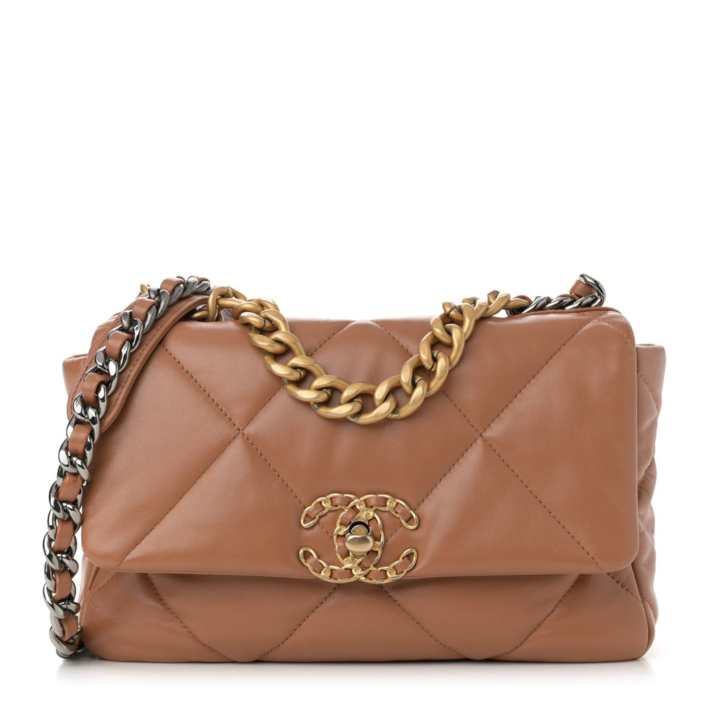 Lambskin Quilted Medium Chanel 19 Flap Brown