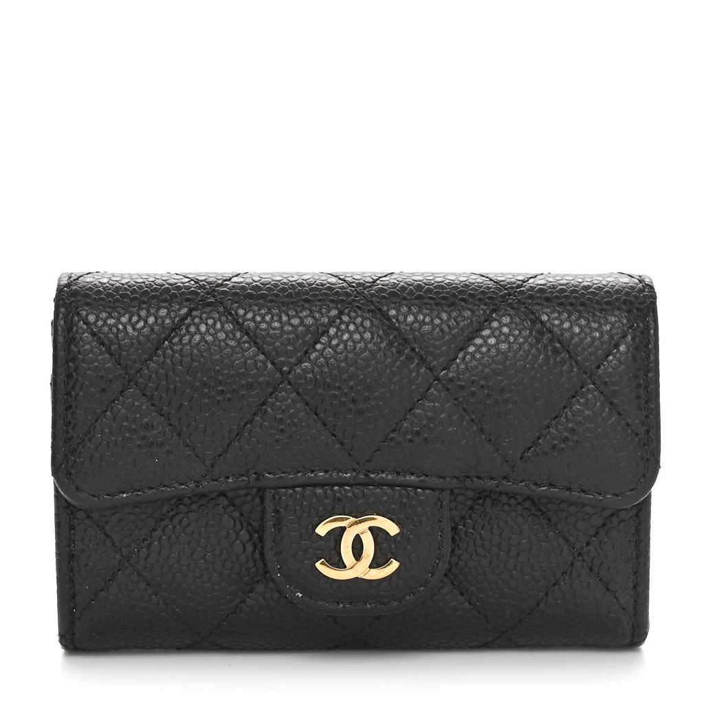 Caviar Quilted Flap  Holder Wallet Black