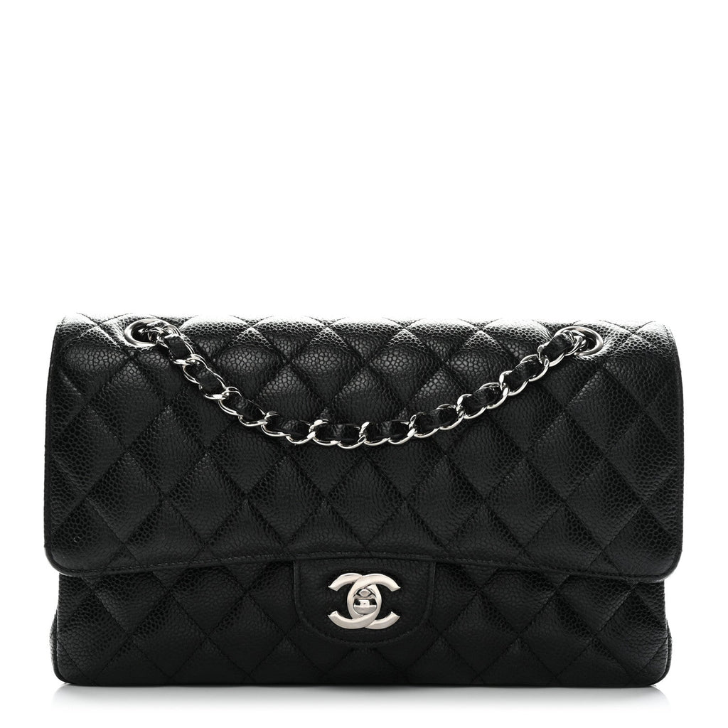 Caviar Quilted Medium Double Flap Black