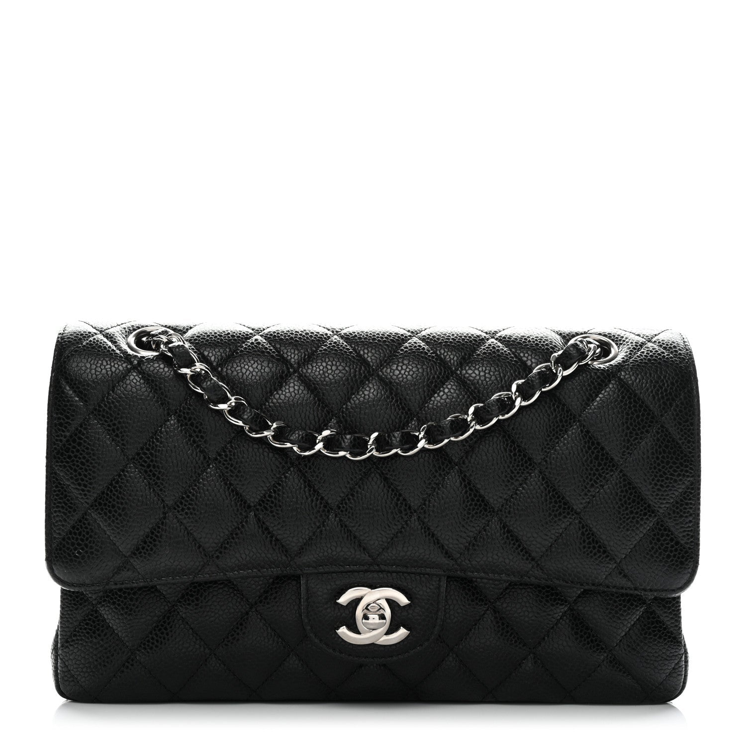 Caviar Quilted Medium Double Flap Black