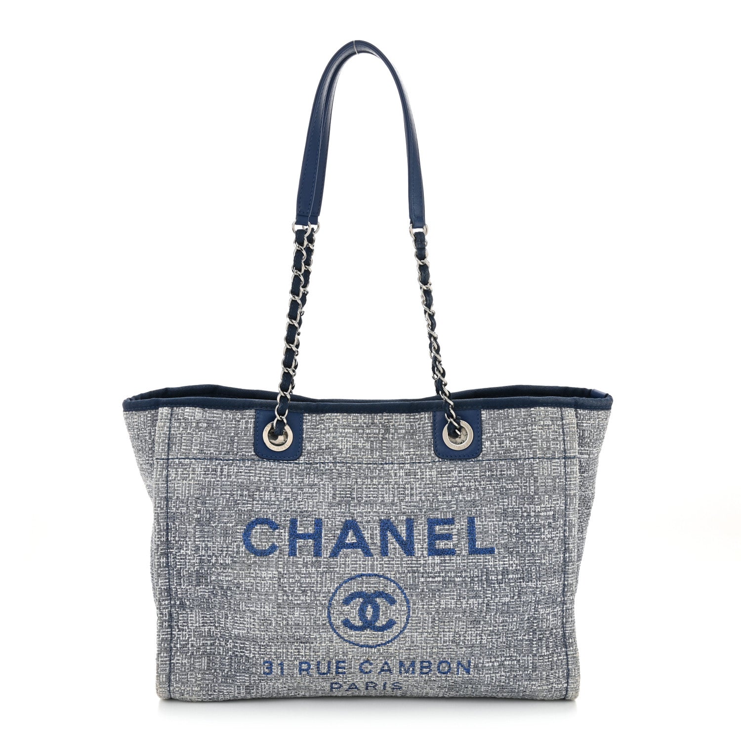 Woven Straw Raffia Small Deauville Tote Blue