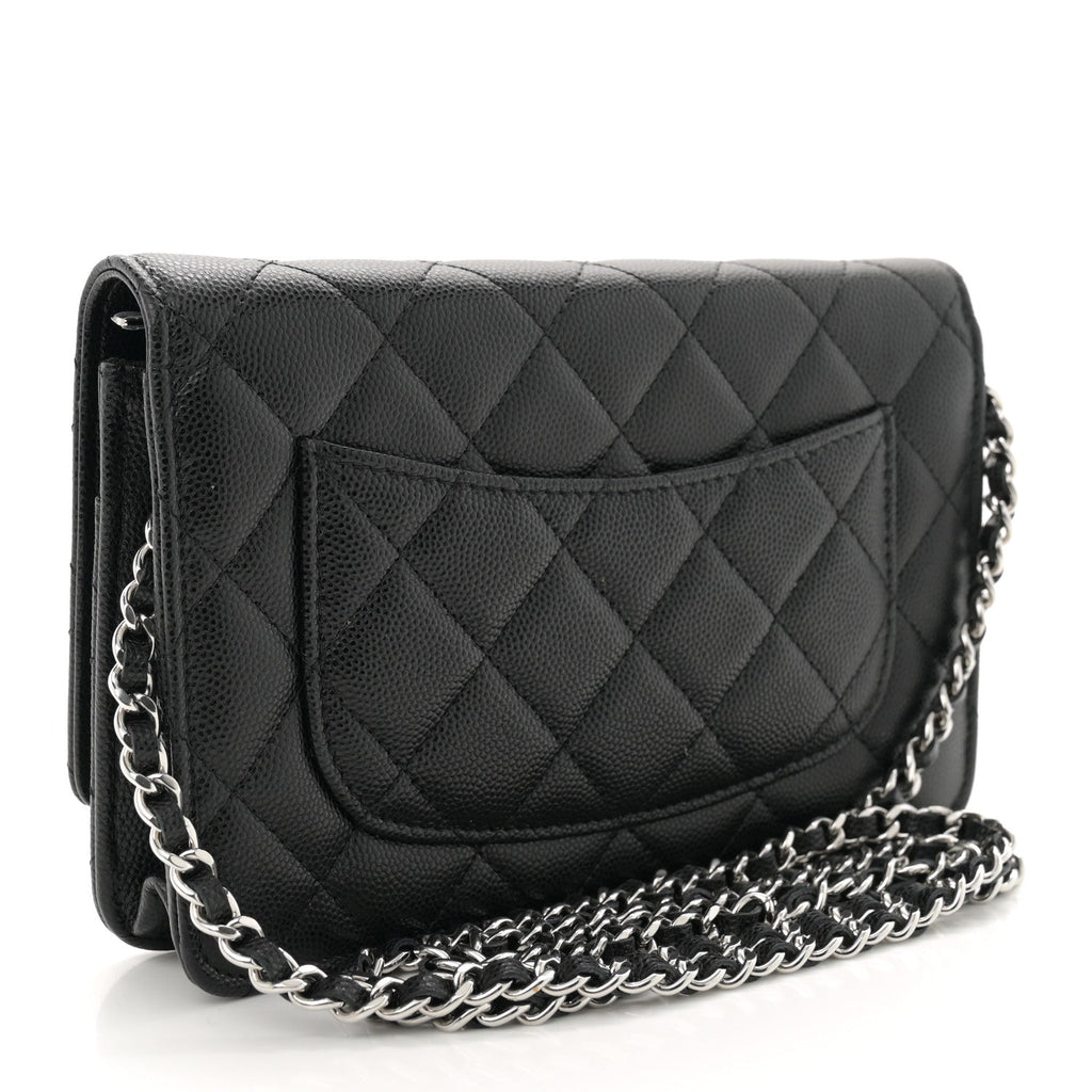 Caviar Quilted Chanel 19 Wallet On Chain WOC Black White