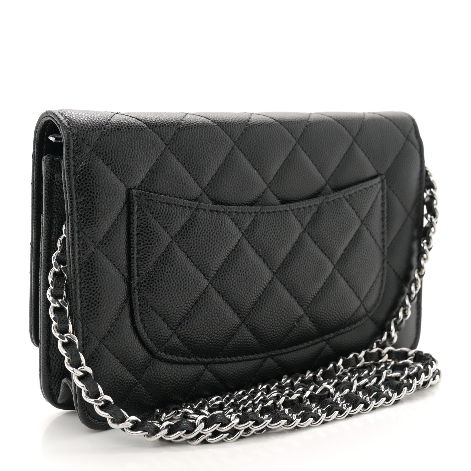 Caviar Quilted Chanel 19 Wallet On Chain WOC Black White