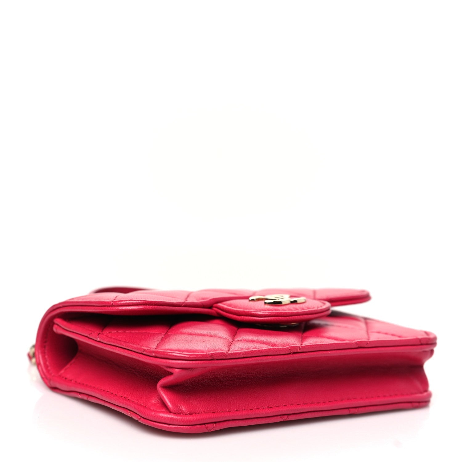Lambskin Quilted Top Handle Flap Coin Purse With Chain Dark Pink