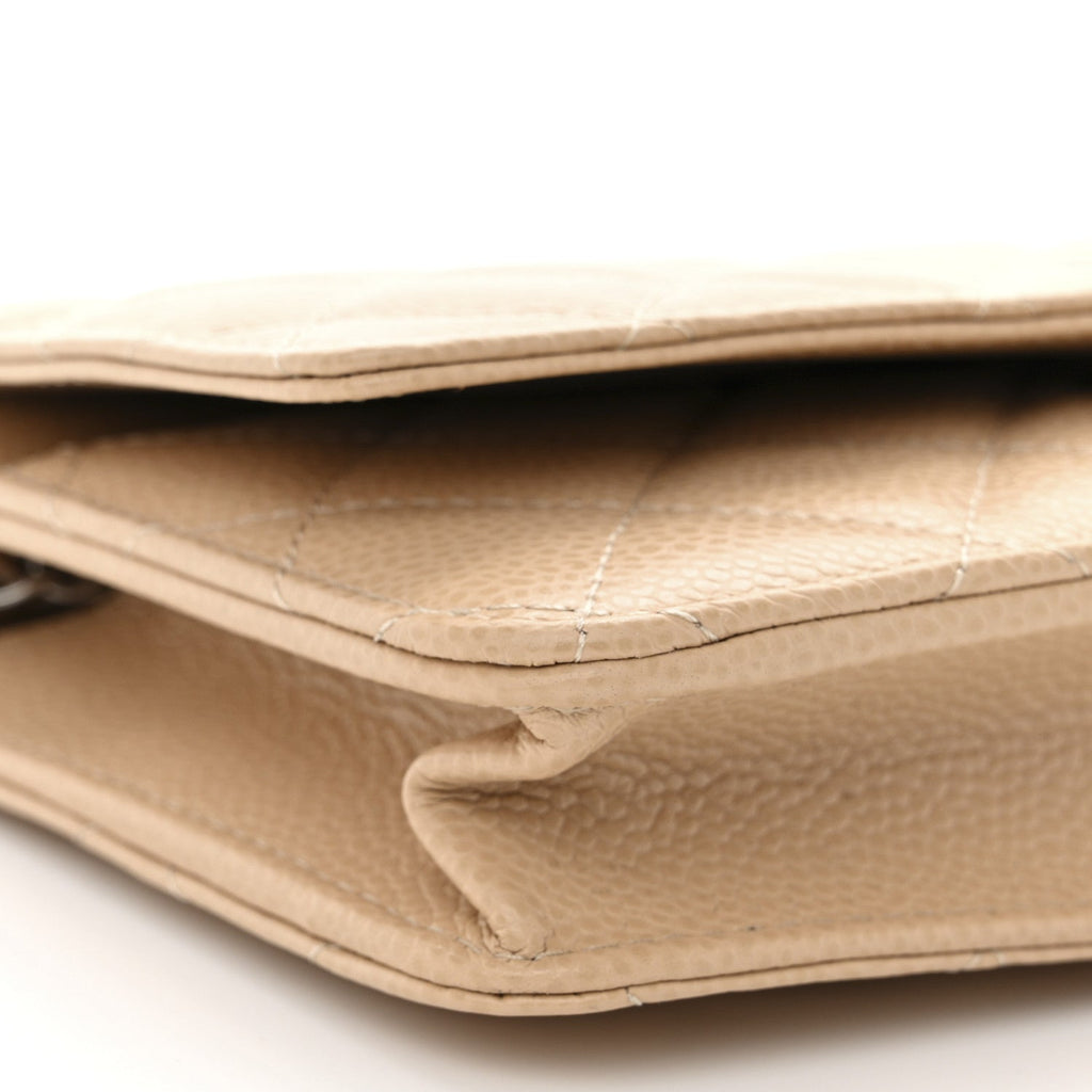 Caviar Quilted Wallet on Chain WOC Beige