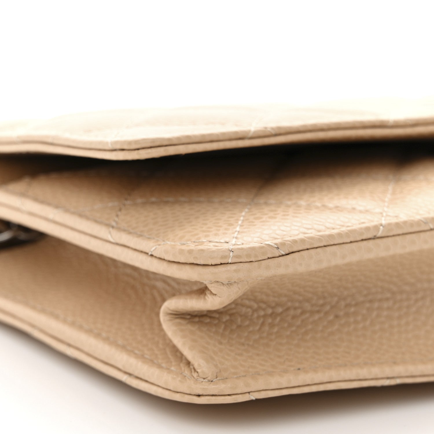 Caviar Quilted Wallet on Chain WOC Beige