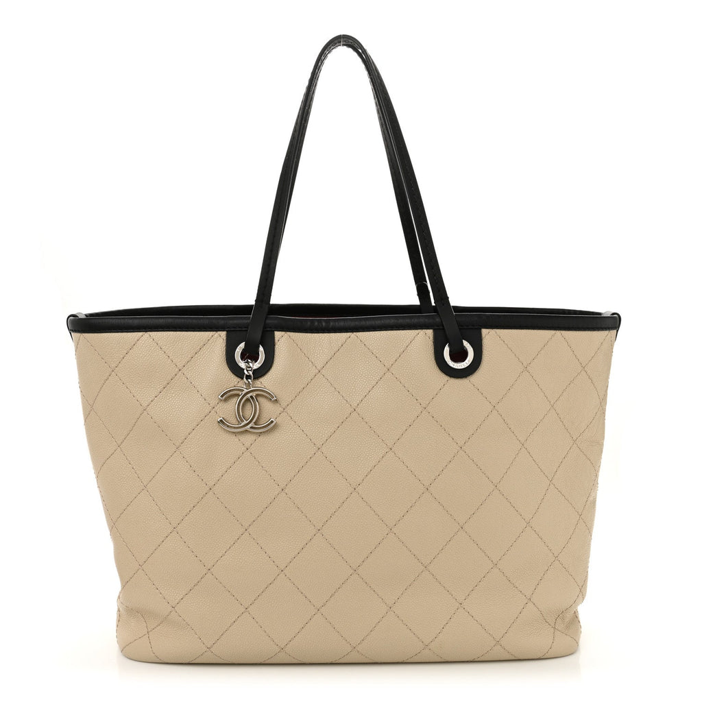 Grained Calfskin Large Fever Shopping Tote Beige