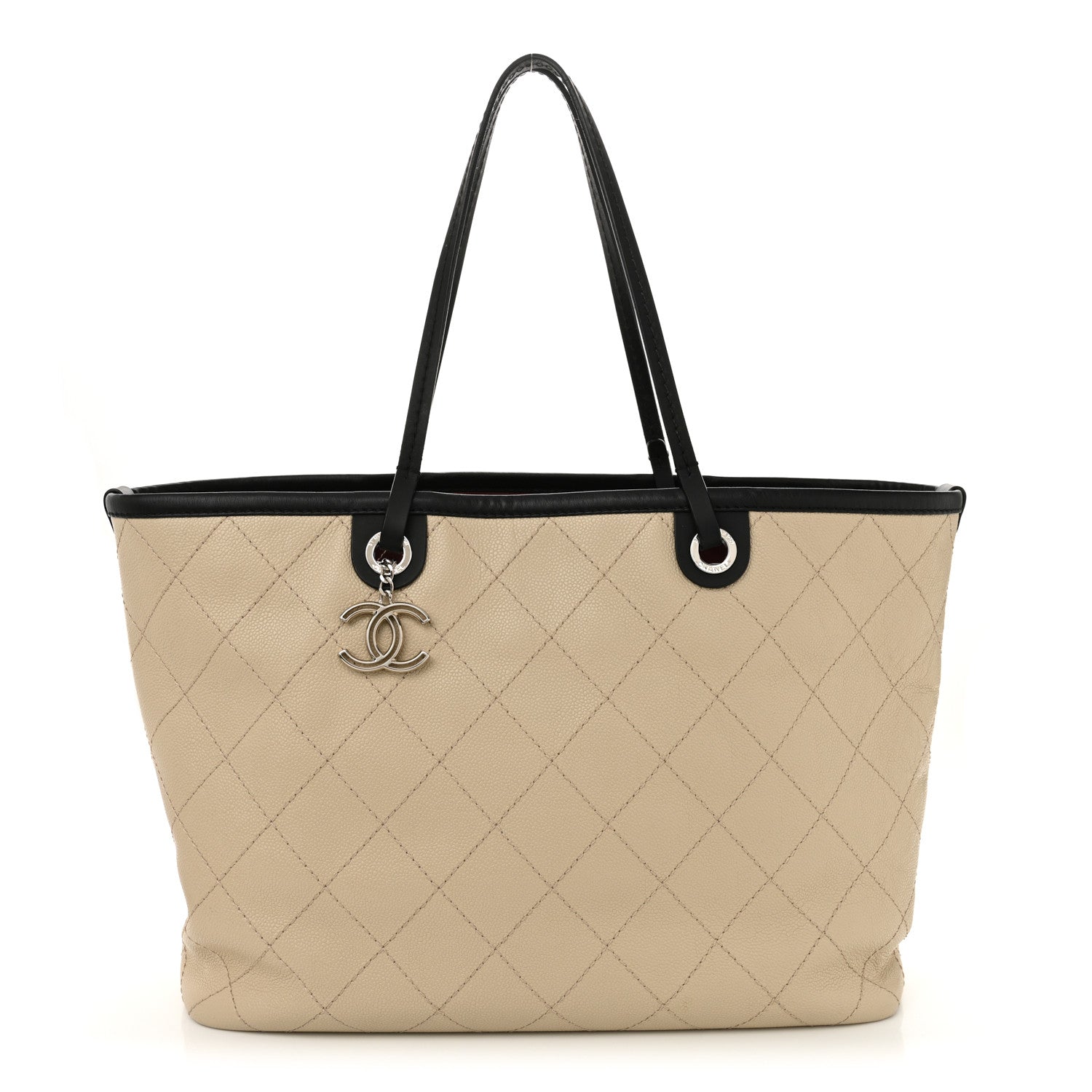 Grained Calfskin Large Fever Shopping Tote Beige