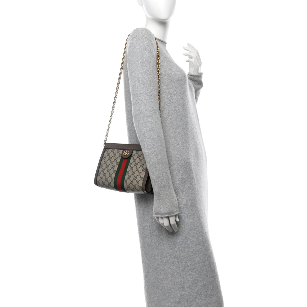 GG Supreme Monogram Web Small Ophidia Chain Shoulder Bag Brown