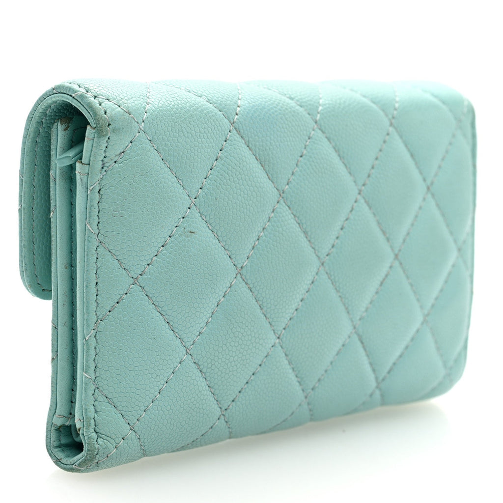Caviar Quilted Medium Flap Wallet Light Blue