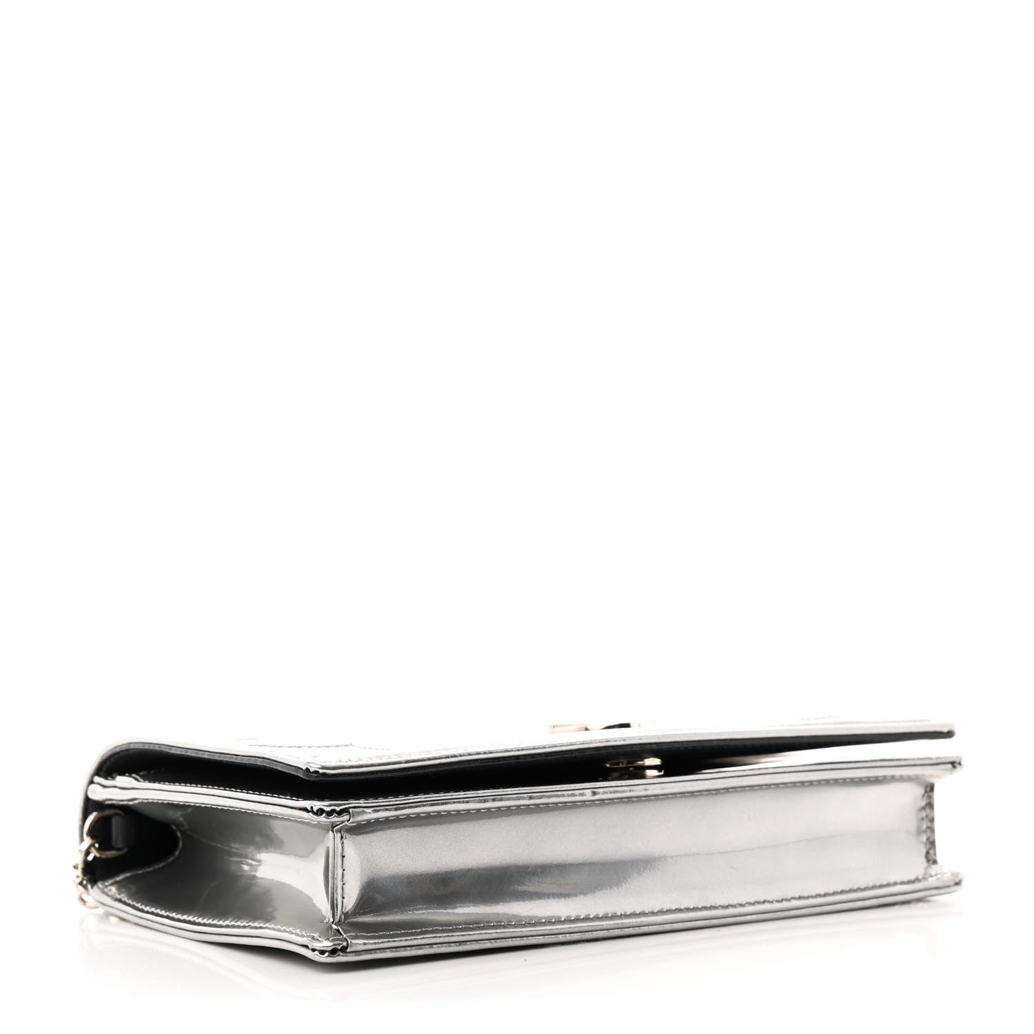 Metallic Patent Micro-Cannage Diorama Wallet on Chain Pouch Silver