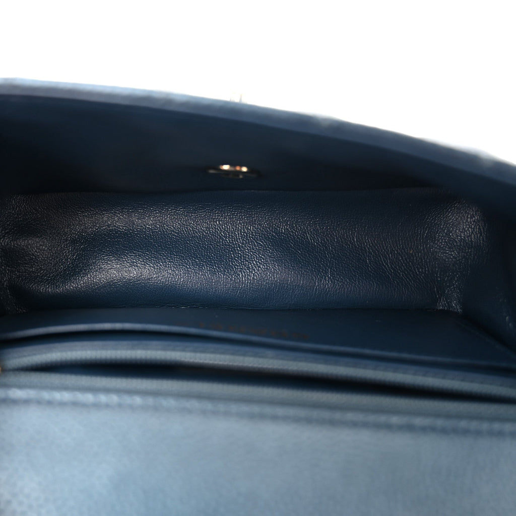 Iridescent  Caviar Quilted Mini Rectangular Flap  Dark Blue