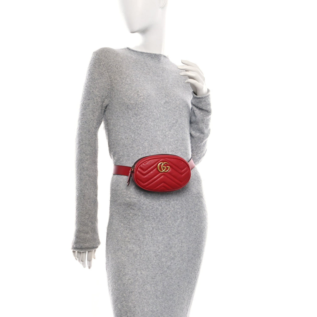 Calfskin Matelasse GG Marmont Belt Bag 85 34 Hibiscus Red